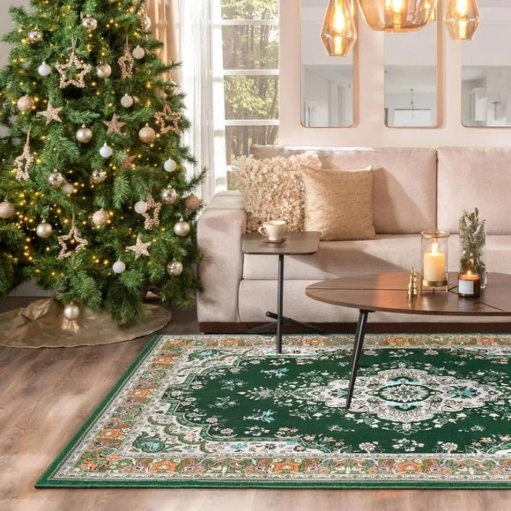 New 4x6 Washable Area Rug, Non-Slip Green Floral Rug for Home or Office Decor